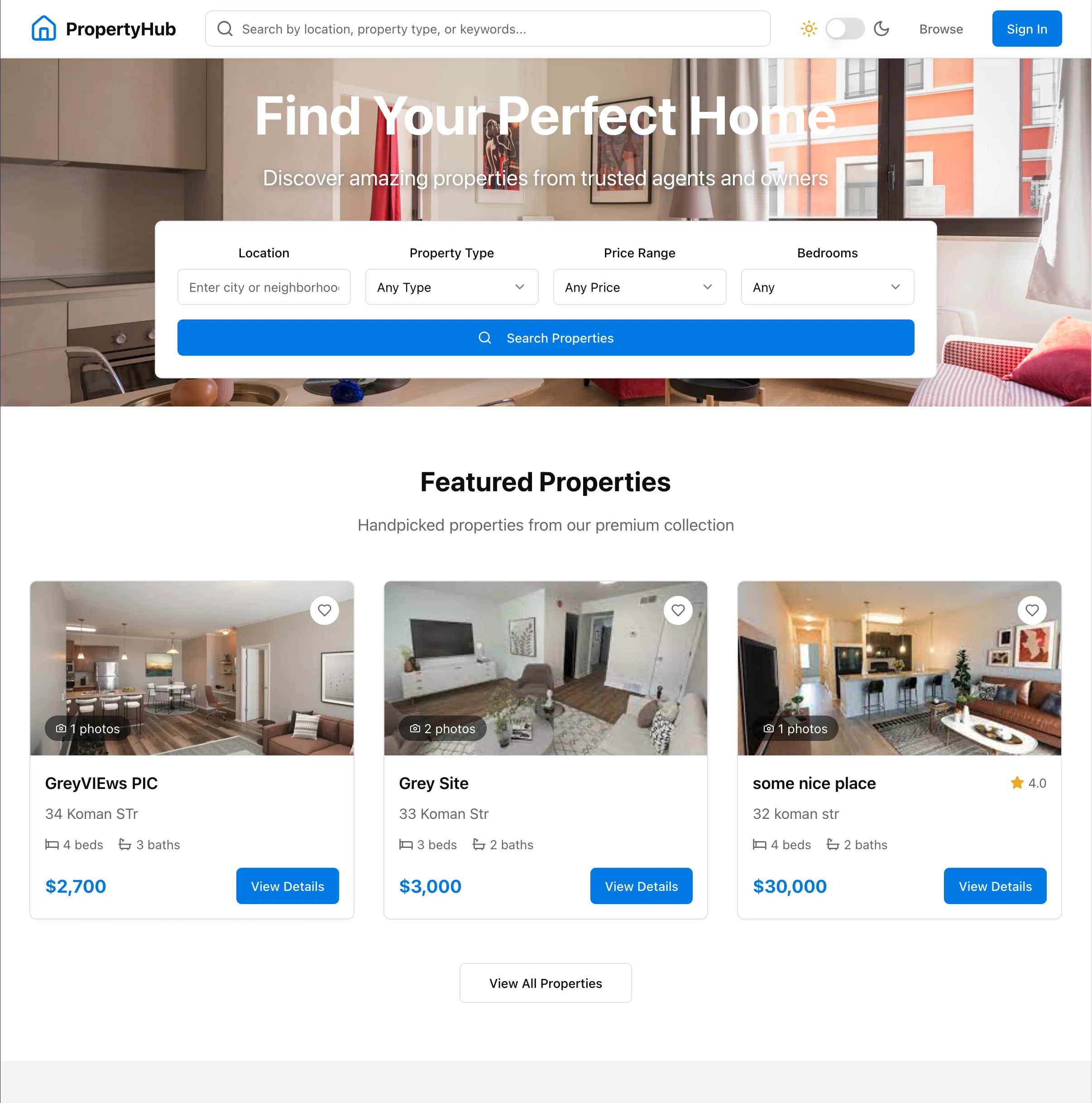 PropertyHub hero