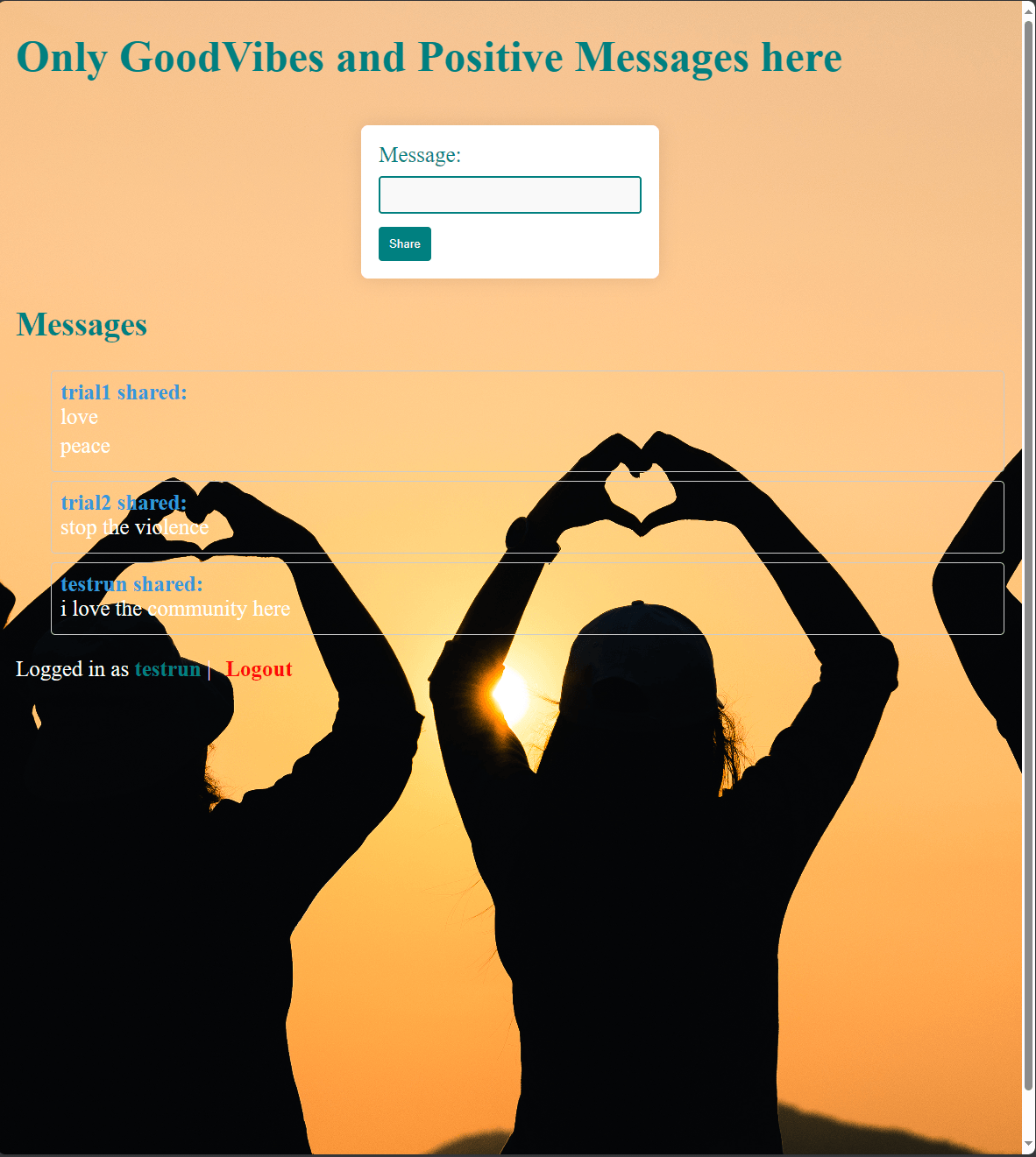 Spreading Positivity Social app screenshot