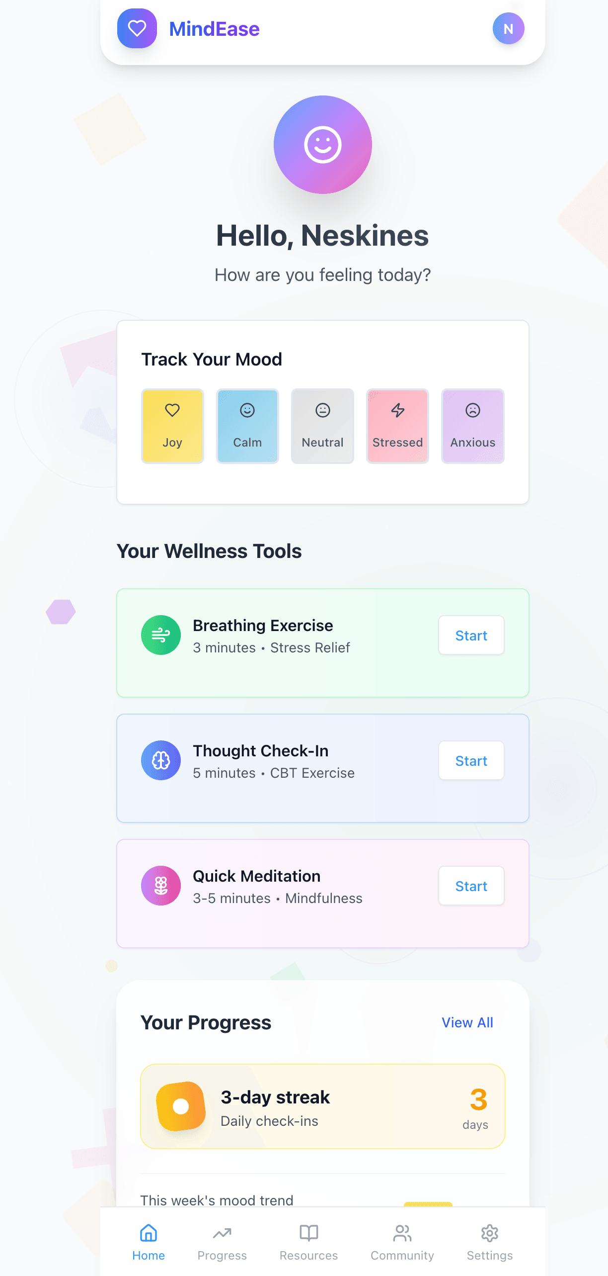 MindEase - AI Mental Health Tracker screenshot