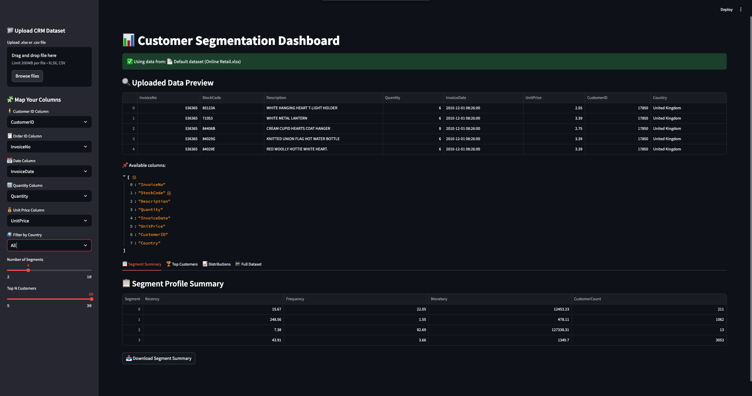 Customer Segmentation App screenshot 1