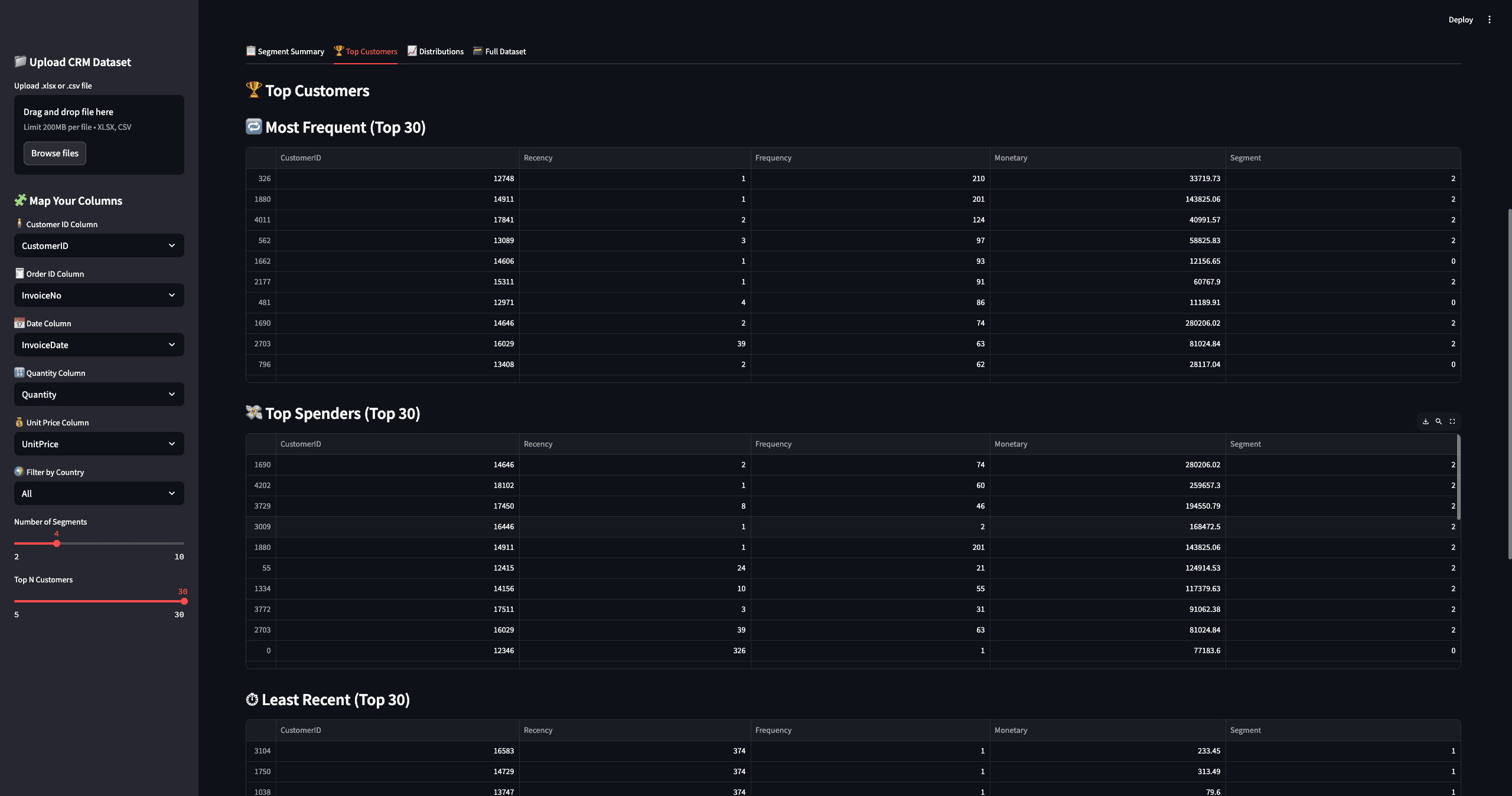 Customer Segmentation App screenshot 2